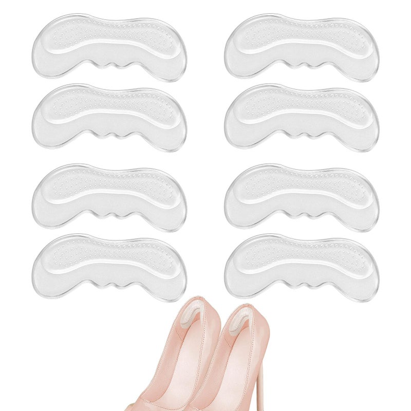 4 Pairs Anti-Slip Heel Grips,Silicone Heel Protectors,Gel Heel Liners Soft High Heel Comfort Pads,Self-Adhesive Back of Heel Cushion Inserts for Stop Heel Pain Blisters(Transparent)